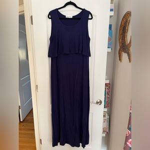 Latched Mama XXL Navy OG Cotton Maxi Nursing Dress